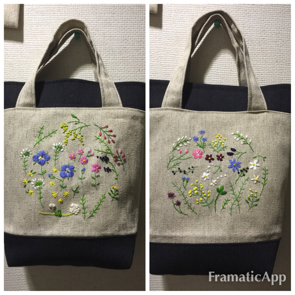 野の花刺繍のトートバック（オオイヌノフグリ） 8枚目の画像