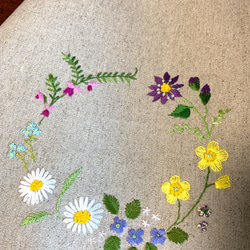 野の花刺繍の巾着バック（カーキ） 8枚目の画像