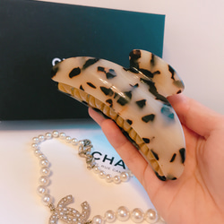 べっ甲　大サイズヘアクリップ強力髪の多い方フランス製パリ超高品質　マーブルべっこう　大人の女性へ 7枚目の画像