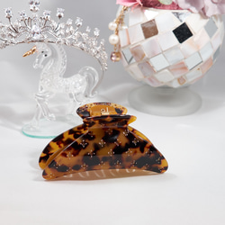 べっこうスワロフスキーダークベージュヘアクリップ大サイズ重めの髪も多い髪もしっかり留まります　大人女子フランス製樹脂 1枚目の画像