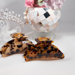 べっこうスワロフスキーダークベージュヘアクリップ大サイズ重めの髪も多い髪もしっかり留まります　大人女子フランス製樹脂 2枚目の画像