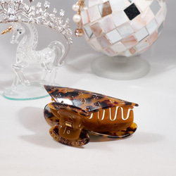 べっこうスワロフスキーダークベージュヘアクリップ大サイズ重めの髪も多い髪もしっかり留まります　大人女子フランス製樹脂 3枚目の画像