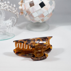 べっこうスワロフスキーダークベージュヘアクリップ大サイズ重めの髪も多い髪もしっかり留まります　大人女子フランス製樹脂 5枚目の画像