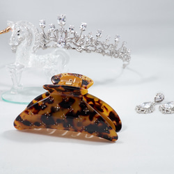 べっこうスワロフスキーダークベージュヘアクリップ大サイズ重めの髪も多い髪もしっかり留まります　大人女子フランス製樹脂 7枚目の画像