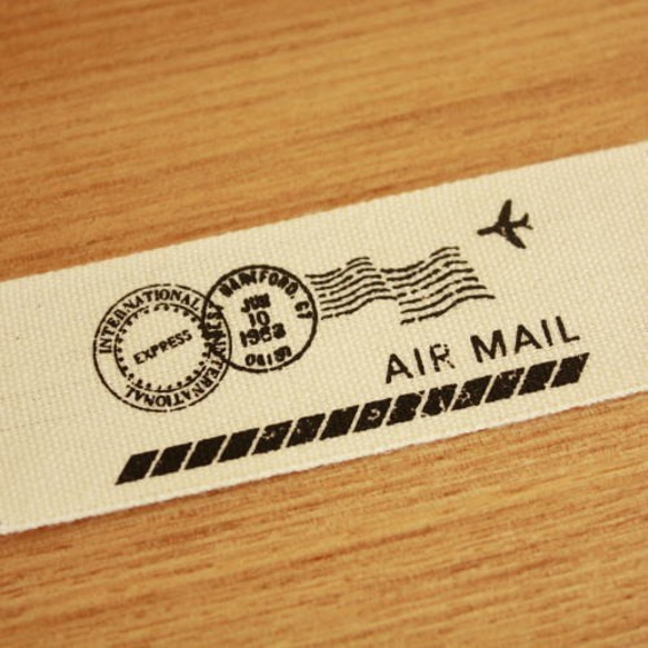 綿平織タグ25mm横-Air Mail（黒）　５枚セット 1枚目の画像