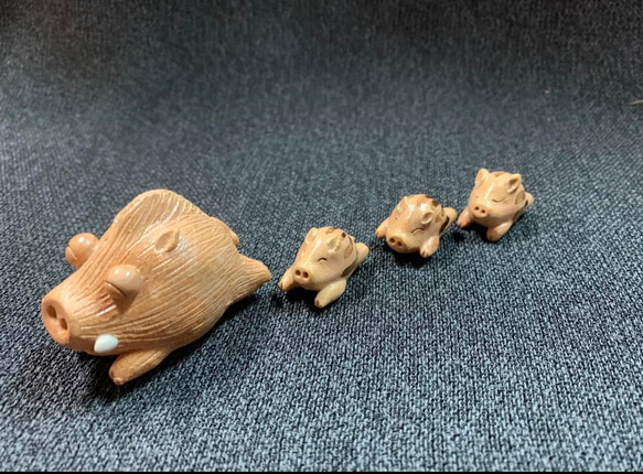 『イノシシの親子』　萩焼き陶器人形　伝統工芸品 2枚目の画像