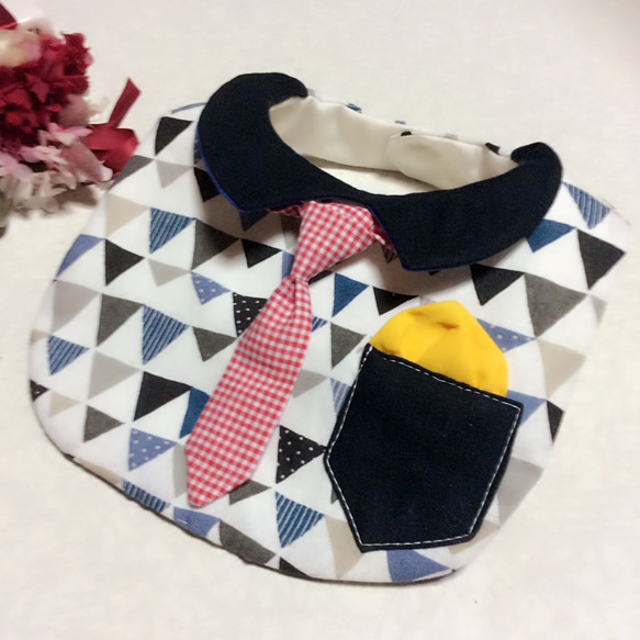 3点☆送料無料！ベビーパンツ&タキシード風スタイ&おそろリボンゴム