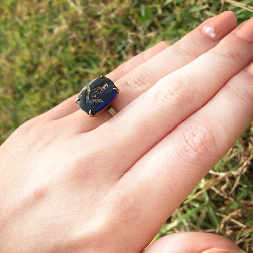 ヴィンテージフリーメイソンダークサファイヤストーンリング 指輪