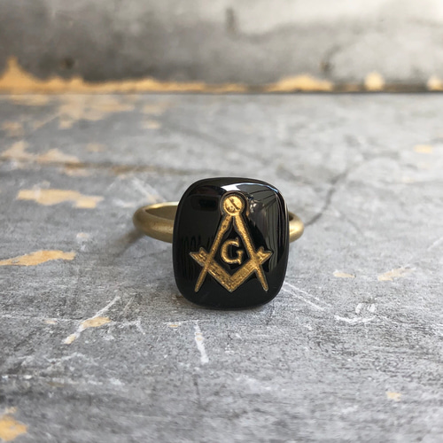ヴィンテージフリーメイソンブラックストーンリング 指輪・リング tiny