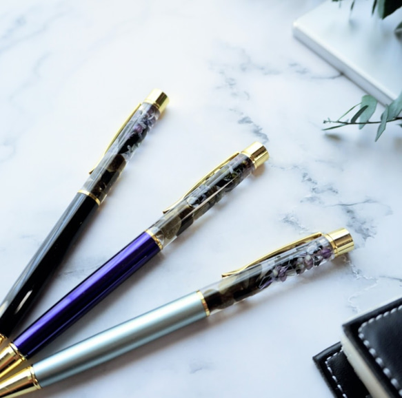 天然石入り ハンドメイド・手芸 天然石入りハーバリウムボールペン