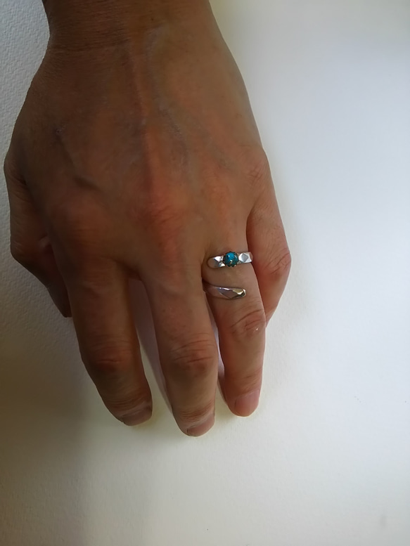 天然ターコイズ ダイヤカット柄 リング シルバー950 3枚目の画像