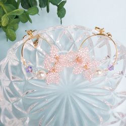 紫陽花のフープイヤリング＆ピアス(ミスティ・ローズ) 5枚目の画像
