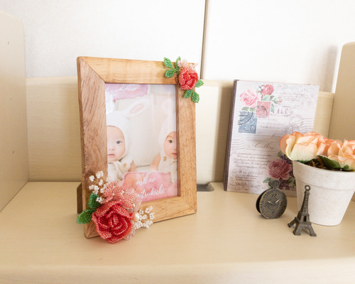 フォトフレーム ︎ 陶器 薔薇 上品 写真立て アンティーク