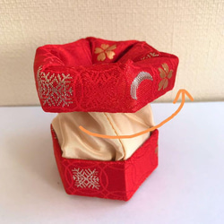 《２点セット》京都の布で作った和風小物入れ(布香合)【赤】 5枚目の画像