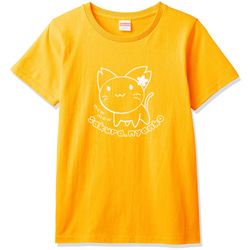 ネコのかわいいＴシャツ 半袖 さくらにゃんこ キッズ レディース  部屋着インナーにも 猫のイラスト【イエロー】 2枚目の画像