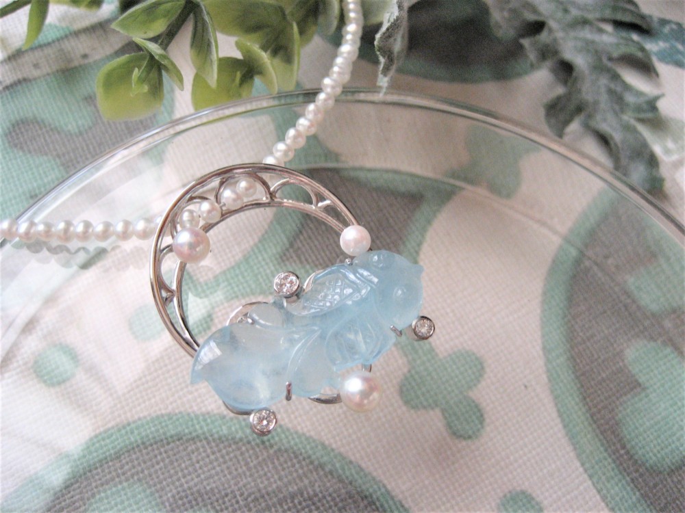 水色金魚　プラチナ アクアマリン ペンダント