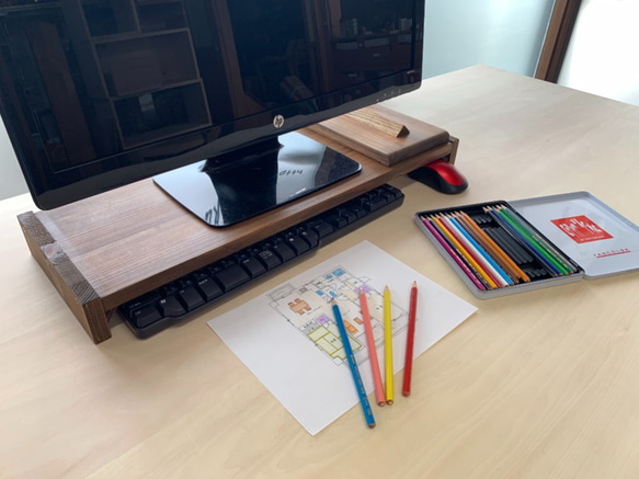 木製パソコンモニター台、マウスパッド、リストレスト 2枚目の画像