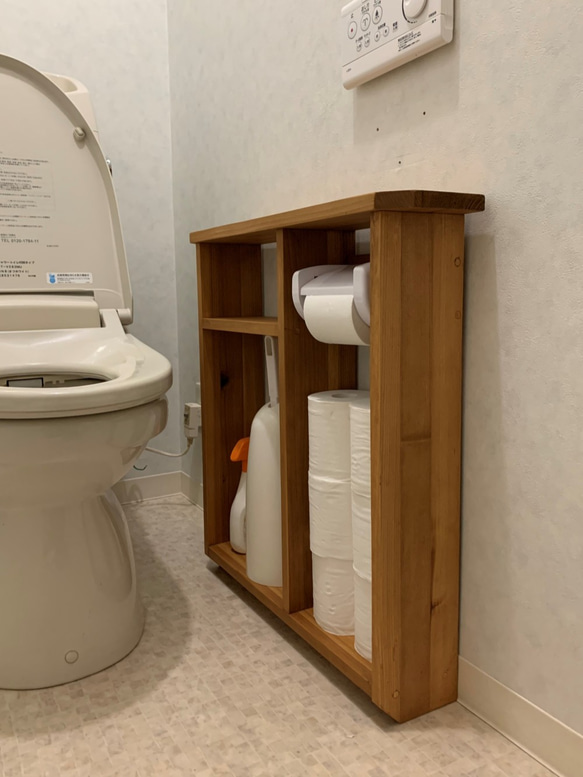 木製トイレ収納　ワンタッチ紙巻き器付き 2枚目の画像