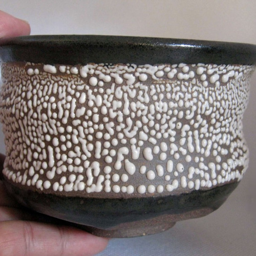 薩摩黒　鮫肌抹茶碗　D384 薩摩黒 鮫肌抹茶碗 D384