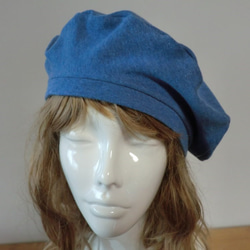 肌に優しい綿帽子　ベレー帽　杢糸　ブルー 4枚目の画像