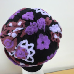 肌に優しい綿帽子　フロッキー花柄　リバーシブル 6枚目の画像
