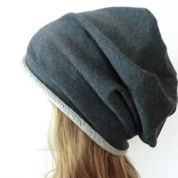 おしゃれな肌にやさしい綿帽子　杢糸　ダークグレー　ニットデニム調 4枚目の画像