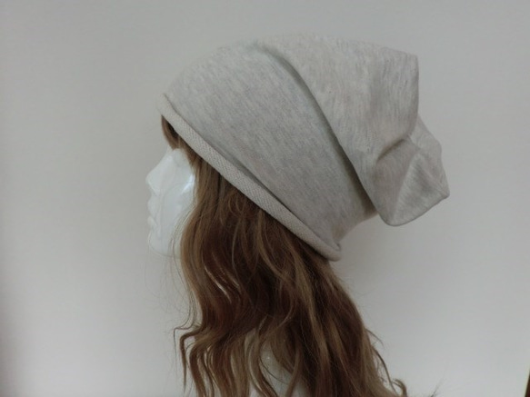 おしゃれな肌にやさしい綿帽子　杢糸アイボリー 2枚目の画像