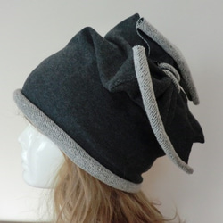 《ヒロリン様専用ページ》おしゃれな肌にやさしい綿帽子　杢糸　ダークグレー　後ろリボン 1枚目の画像