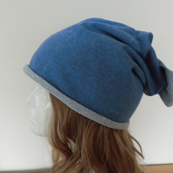 《受注販売》おしゃれな肌にやさし綿い帽子　杢糸　ブルー後ろリボン 2枚目の画像