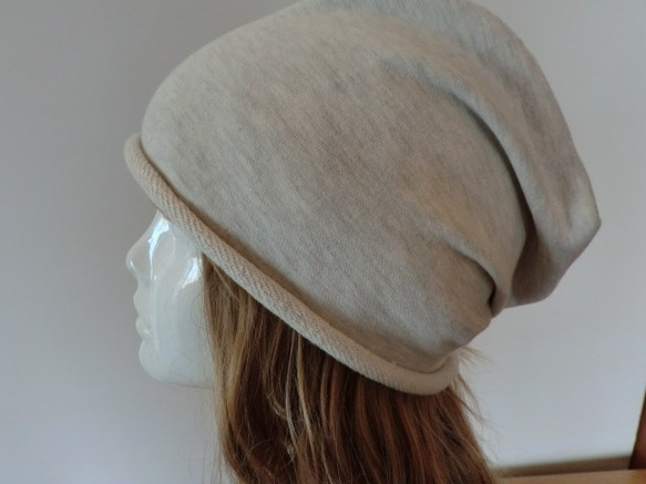 《受注製作》おしゃれな肌にやさしい綿帽子　杢糸　生成り 1枚目の画像