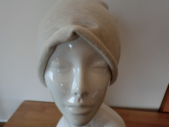 《受注製作》おしゃれな肌にやさしい綿帽子　杢糸　生成り 3枚目の画像