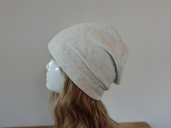 肌にやさしい綿帽子　やわらか綿の暖かキルティング　生成り 3枚目の画像