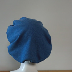 肌に優しい綿帽子　ベレー帽　杢糸　ブルー 3枚目の画像