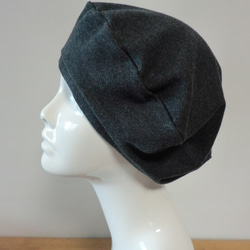 肌に優しい綿帽子　ベレー帽　杢糸　ダークグレー 1枚目の画像