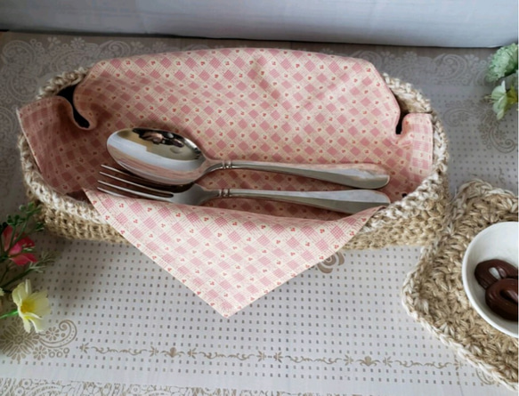 麻ひものナチュラル可愛いカトラリーケース/フリークロス&底板付き  
