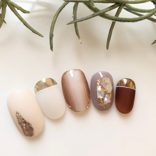 No 3 ブラウン秋ネイル/ブラウンネイル/ネイルチップ/シェルネイル