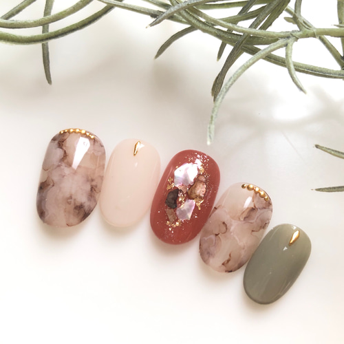 No.9 ニュアンス秋ネイル /ブラウンネイル/インクジェル/シェルネイル  