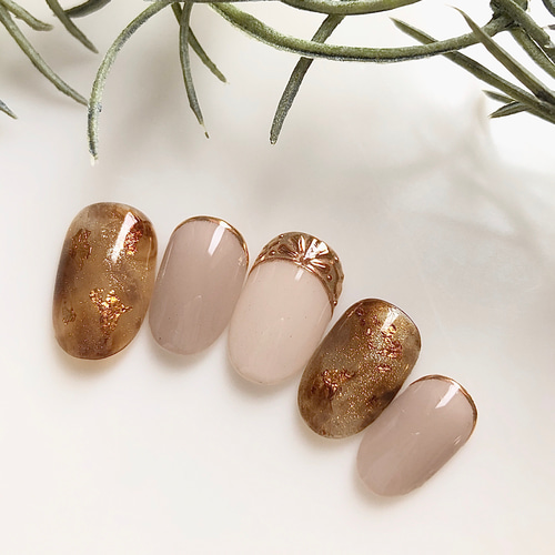 No.16 べっ甲秋ネイル /ハワジュネイル/ハワイアンジュエリーネイル