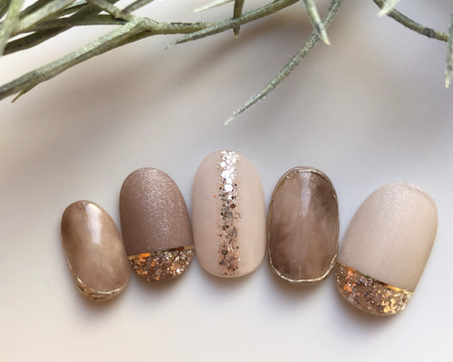 No.338 ネイルチップ　ブラウン　茶　ニュアンス　ちゅるん　マグネット　秋 No.338 ネイルチップ ブラウン 茶 ニュアンス ちゅるん