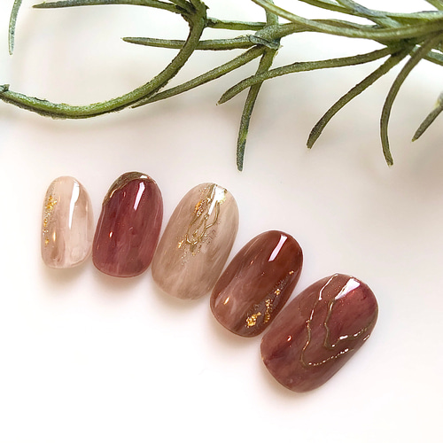 No.20 もやもやニュアンスネイル /ネイルチップ/秋ネイル/ミラーネイル