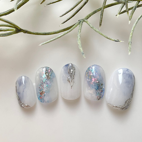 No.35 奥行きラメニュアンスネイル/ブルーネイル/ネイルチップ ネイル  