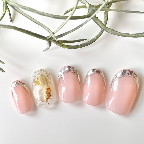 No.40 ガラスフレンチネイル /ラメフレンチ/シェルネイル ネイルチップ  