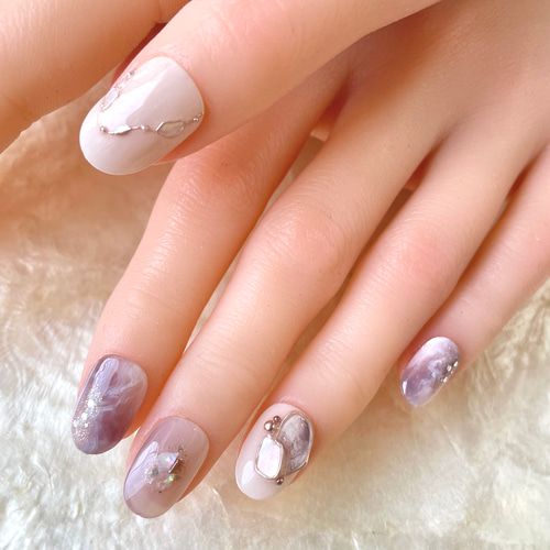 No.47 くすみパープルの立体パーツネイル /ニュアンスネイル No.47 くすみパープルの立体パーツネイル /ニュアンスネイル