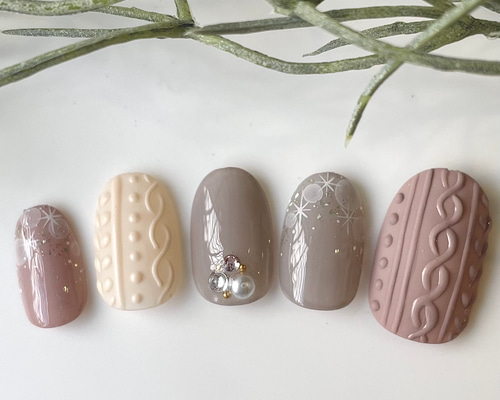 No.51 くすみピンクのニットネイル /冬ネイル/ネイルチップ ネイル  