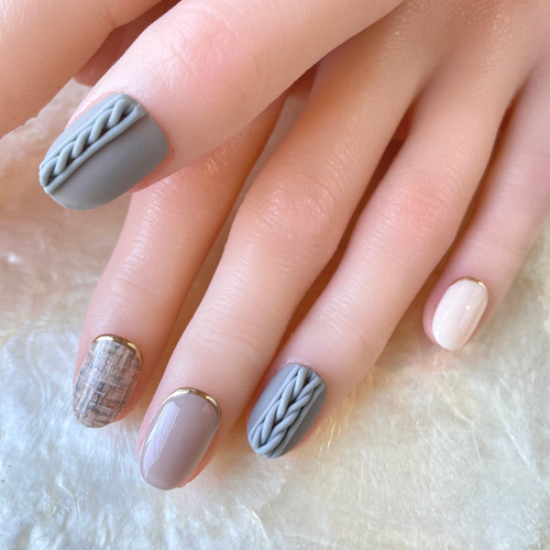 No.54 立体ニットネイル(ブルー) /クレイジェル/ツイードネイル/冬