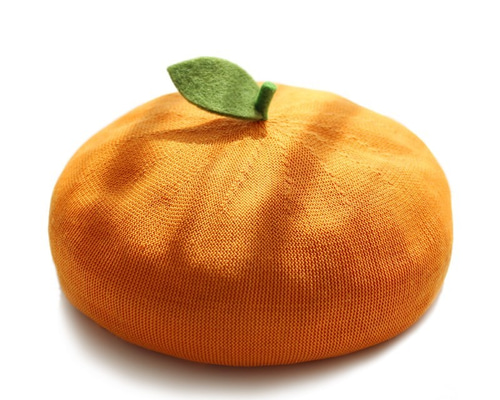 みかん　シャネル ベレー帽 ベレー帽 みかん オレンジ フルーツ ヘタ付き 大人用 レディース 柑橘