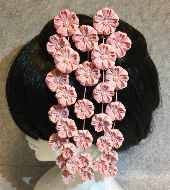 つまみ細工正絹簪～枝垂れ桜