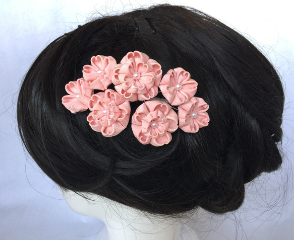 つまみ細工正絹コーム簪〜八重桜 2枚目の画像