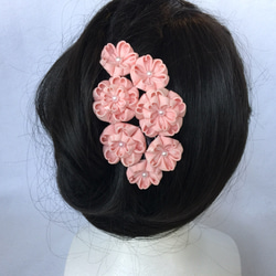 つまみ細工正絹コーム簪〜八重桜 3枚目の画像