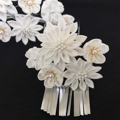 つまみ細工簪～花嫁かんざし 白 ヘッドドレス（ウェディング） 花結月